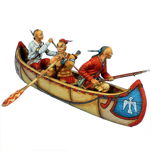 Indian Canoe with 2 x figures French & Indian War 